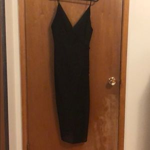 CMEO Collective Black Midi Dress, Detailed Front